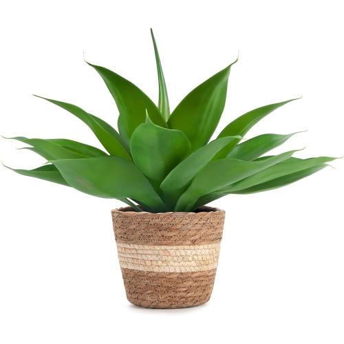 Velener Fake Agave with Rattan Pot, Artificial Plant Outdoor Agave - Fake Sucuulents Plants for Indoor and Outdoor Decor(15 Inch)