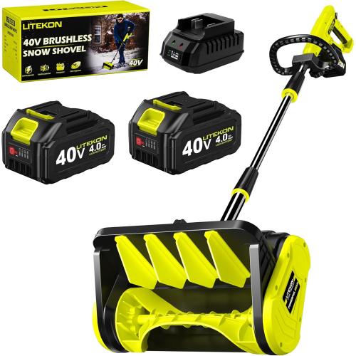 Litekon 40V Brushless Cordless Snow Shovel, 13-Inch Electric Snow Blower with 2X 4.0Ah Batteries & Charger, Battery-Powered Snow Removal with 16.5FT Throw Distance for Patio, Deck, Driveway,Green