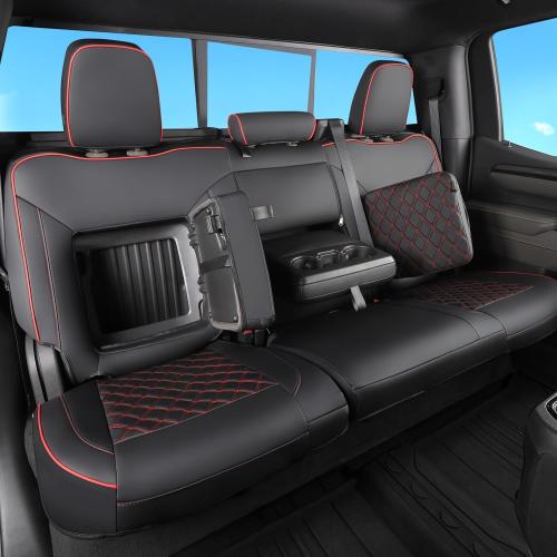 TANDI Fit for Silverado & GMC Sierra Seat Covers with Faux Leather for 2019 2020 2021 2022 2023 2024 2025 Chevy Silverado & GMC Sierra 1500&2020-2025 2500HD 3500HD(Black with Red Trim, Full Set (SG-A)