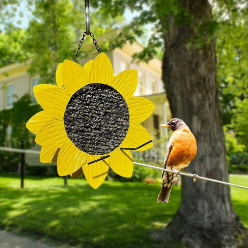 Liffy Sunflower Metal Cardinal Bird Feeder - Hanging for Outdoor Garden, Window 12inch